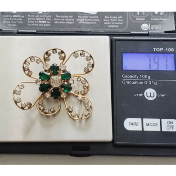 Vintage Harper 1/20 12k Gold Filled Emerald Green Baguette Brooch Pendant - Picture 7 of 8